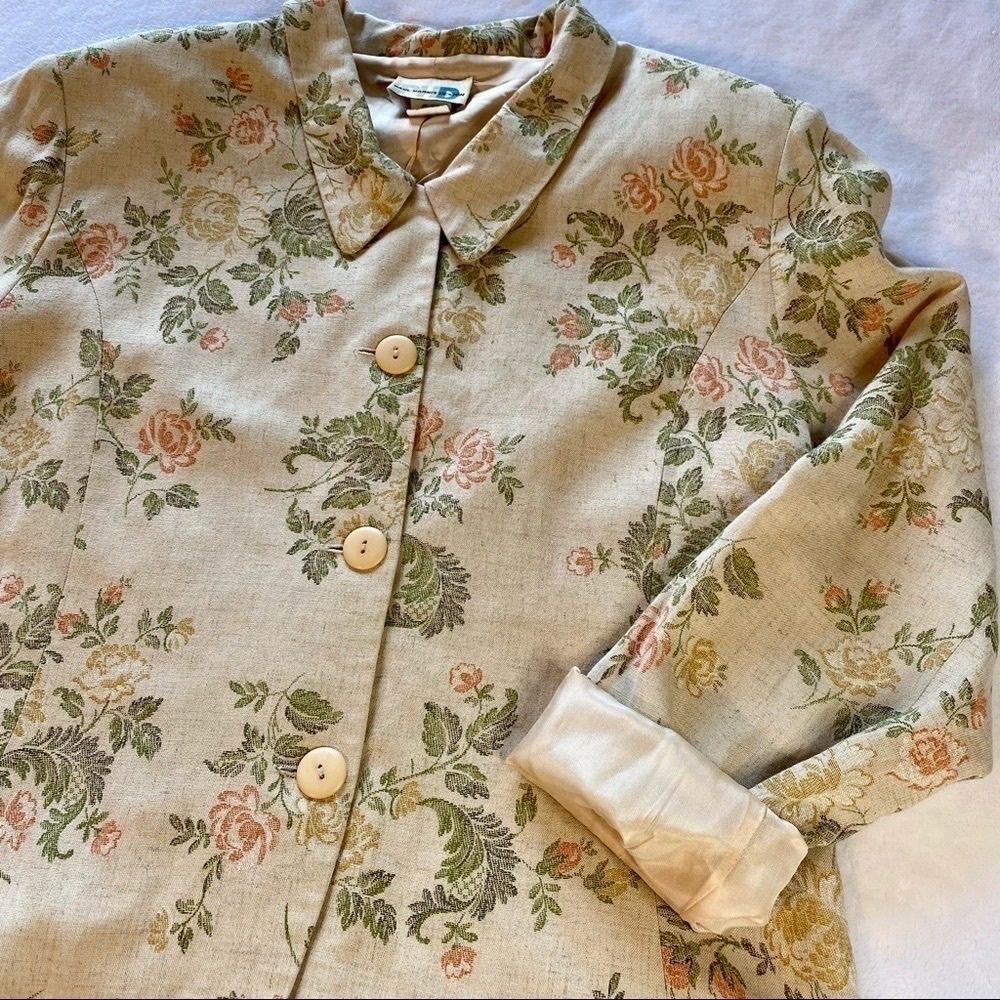 Vintage Paul Harris Lined Floral Linen Rayon Blazer Size Large - Picture 4 of 15